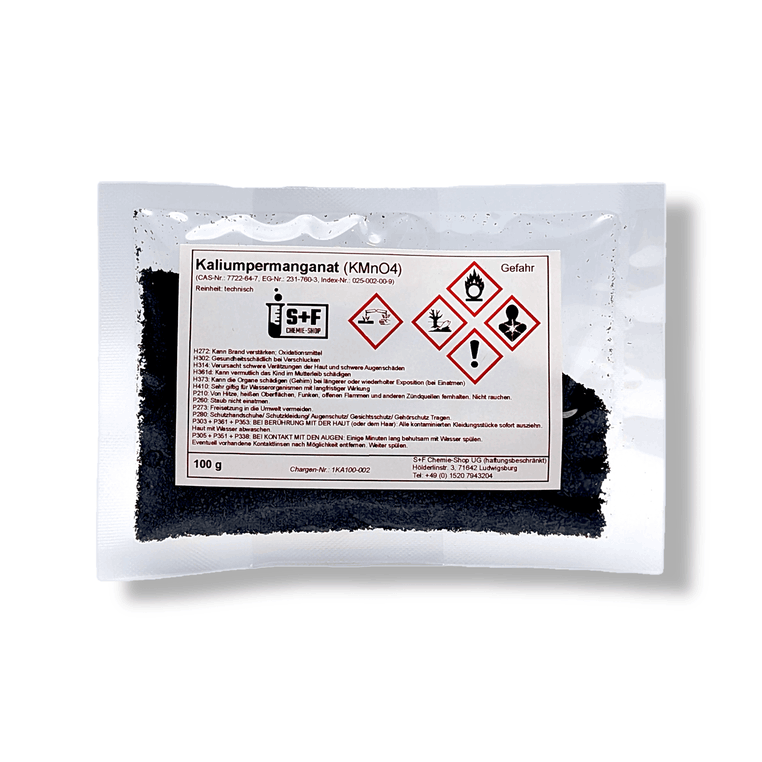 100g - Kaliumpermanganat Pulver (KMnO₄) - S+F Chemie - Shop - Chemikalie