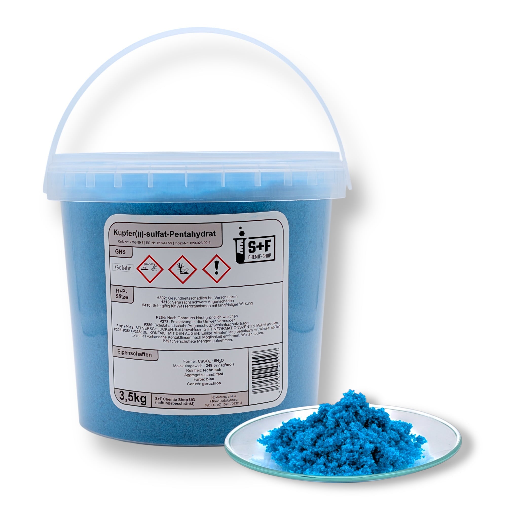 3,5 kg - Kupfersulfat (CuSO₄ · 5H₂O) - S+F Chemie - Shop - Chemikalie