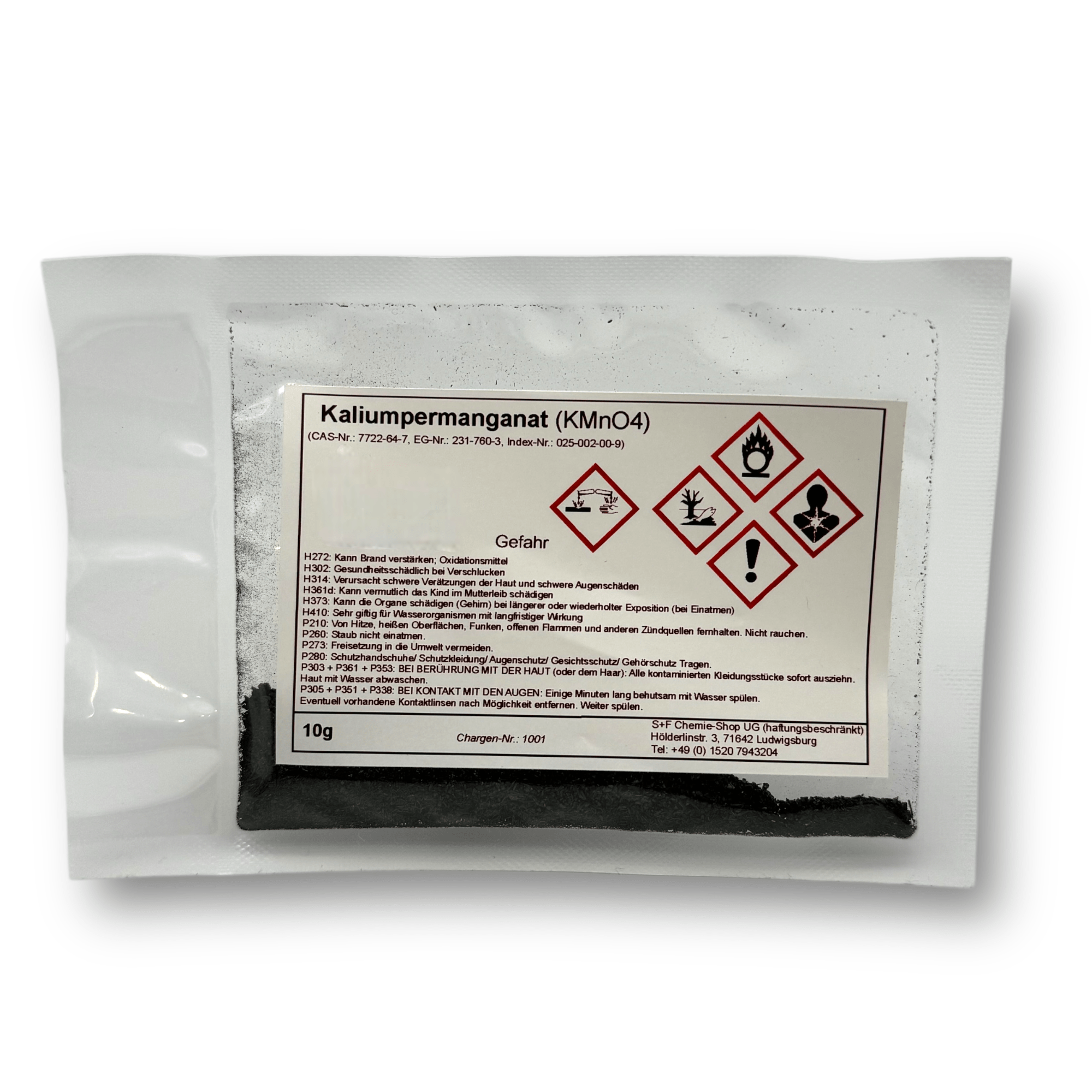 10g - Kaliumpermanganat Pulver (KMnO₄) - S+F Chemie - Shop - Chemikalie