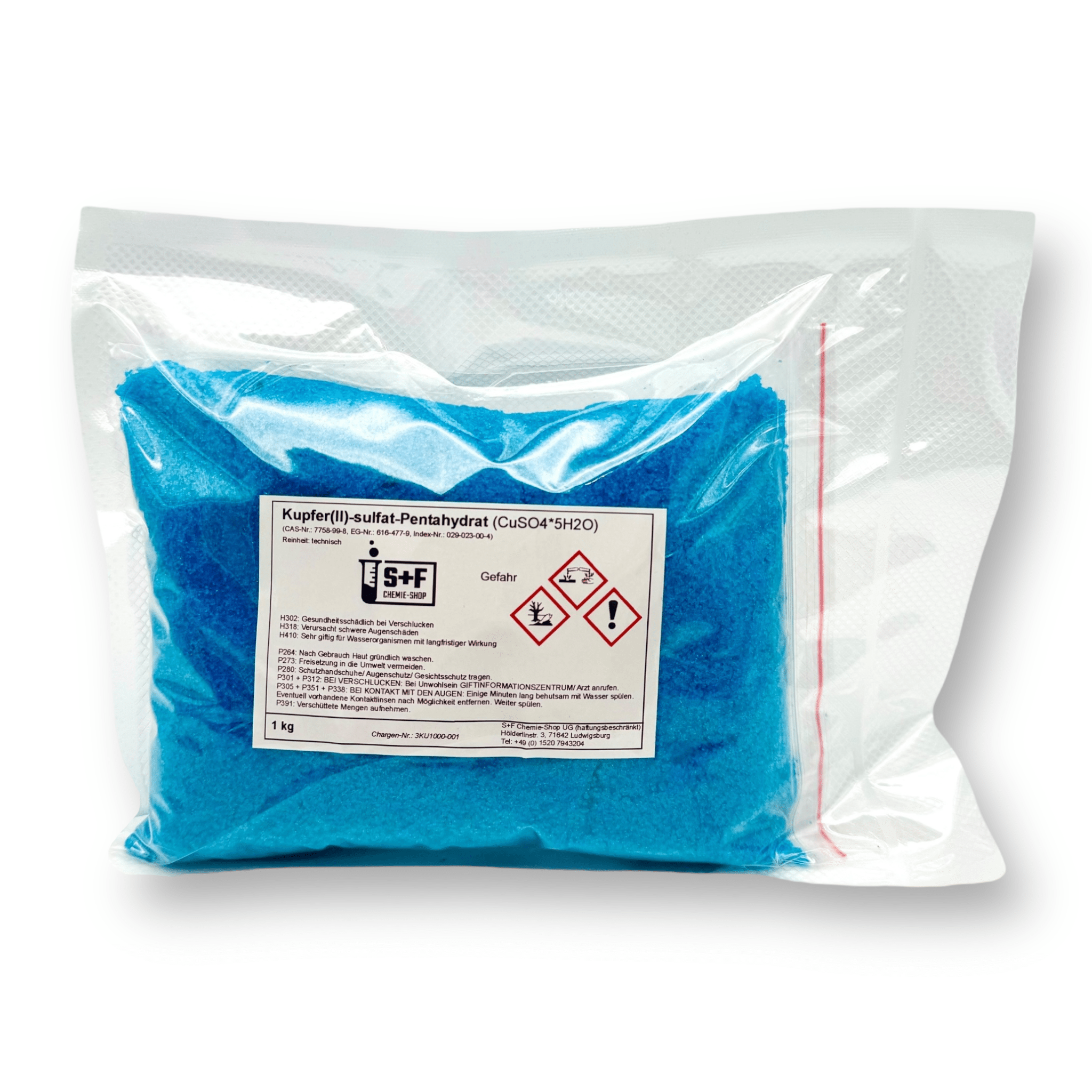 1kg - Kupfersulfat (CuSO₄ · 5H₂O) - S+F Chemie - Shop - Chemikalie