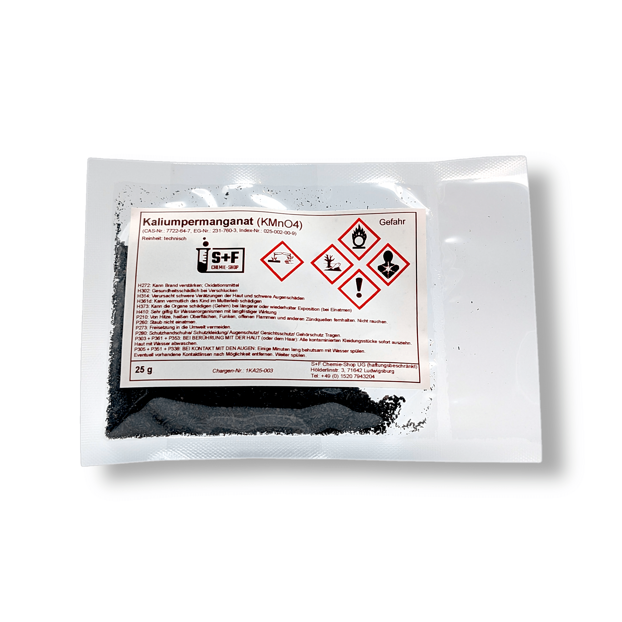 25g - Kaliumpermanganat Pulver (KMnO₄) - S+F Chemie - Shop - Chemikalie