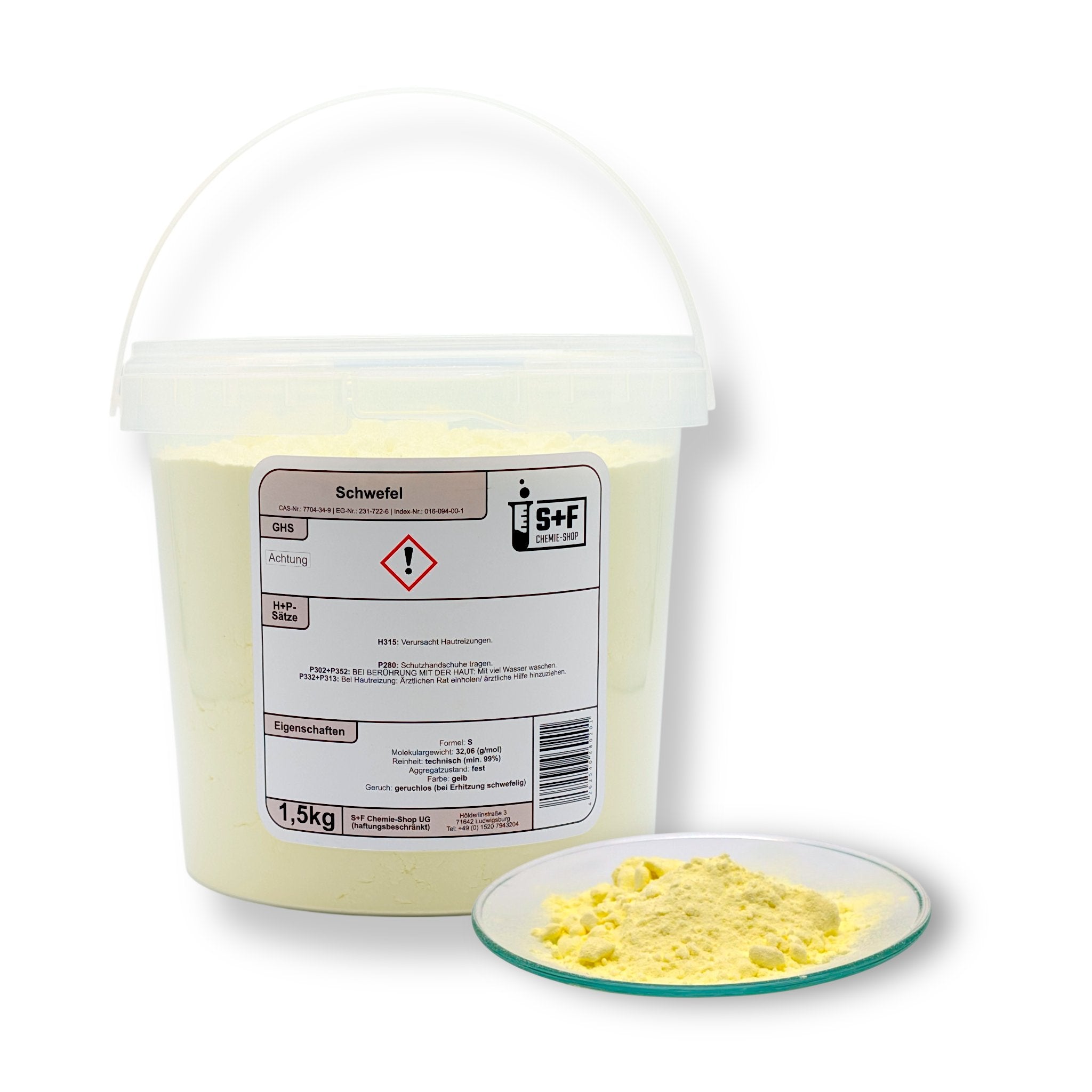 1,5 kg - Schwefel (S) | Schwefelpulver | anorganisch | 99,9% - fein gemahlen